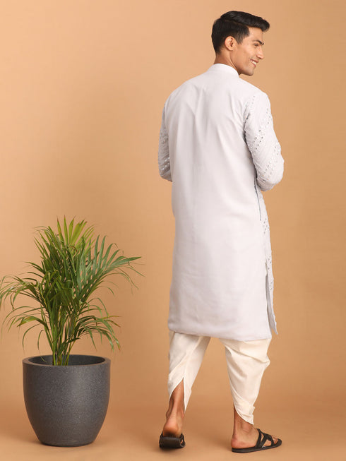 Vastramay Men's Aqua Blue Mirror Kurta Dhoti Set
